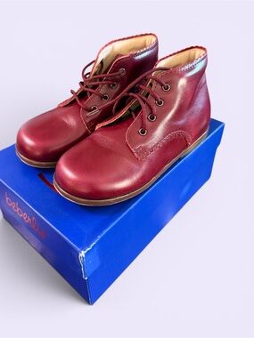 Beberlis Burgundy Kids Leather Lace-Up Boots 25